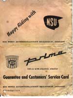 NSU PRIMA Guarantee Card